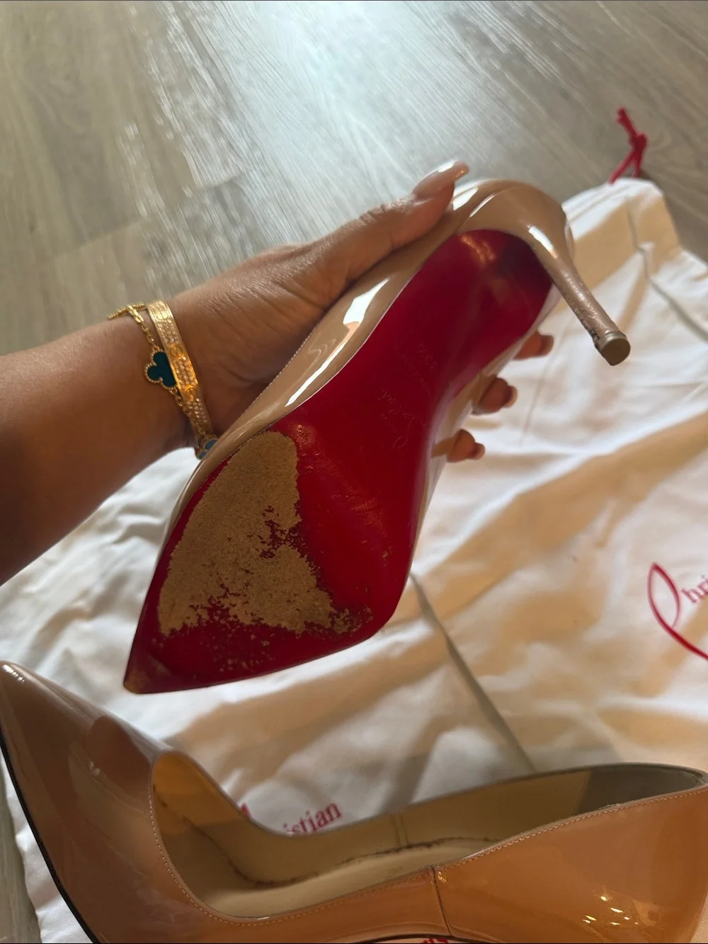 Christian Louboutin Nude Patent Pointed Toe Stiletto Pumps